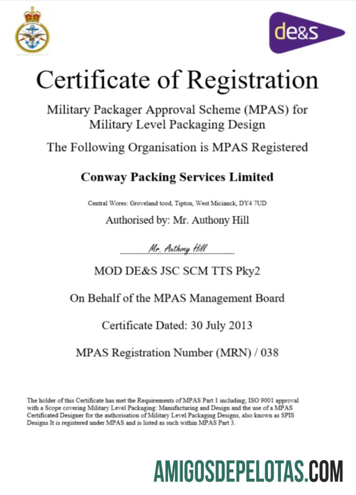 Certificado MPAS de registro comercial dos EUA para impressão, modelo Word e PDF